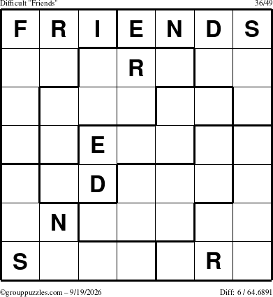 The grouppuzzles.com Difficult Friends puzzle for Saturday September 19, 2026