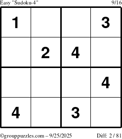 The grouppuzzles.com Easy Sudoku-4 puzzle for Thursday September 25, 2025