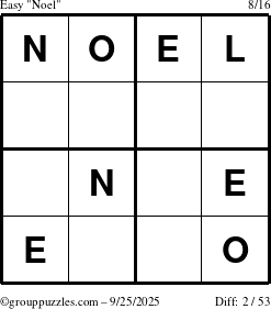 The grouppuzzles.com Easy Noel puzzle for Thursday September 25, 2025