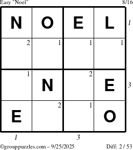 The grouppuzzles.com Easy Noel puzzle for Thursday September 25, 2025 with all 2 steps marked