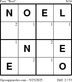 The grouppuzzles.com Easy Noel puzzle for Thursday September 25, 2025 with the first 2 steps marked