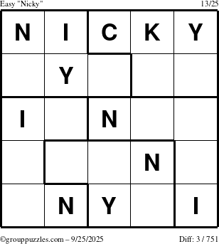 The grouppuzzles.com Easy Nicky puzzle for Thursday September 25, 2025