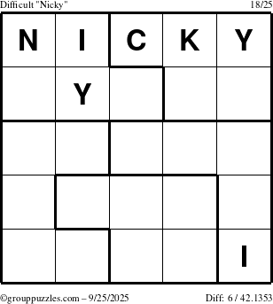 The grouppuzzles.com Difficult Nicky puzzle for Thursday September 25, 2025