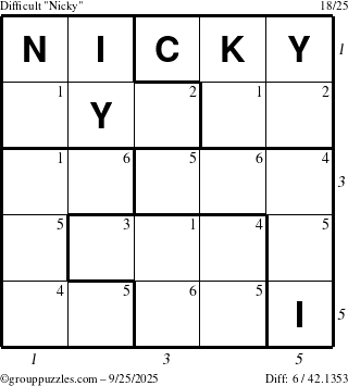 The grouppuzzles.com Difficult Nicky puzzle for Thursday September 25, 2025 with all 6 steps marked