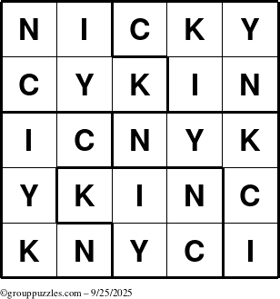 The grouppuzzles.com Answer grid for the Nicky puzzle for Thursday September 25, 2025