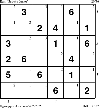 The grouppuzzles.com Easy Sudoku-Junior puzzle for Thursday September 25, 2025 with all 3 steps marked