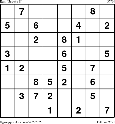 The grouppuzzles.com Easy Sudoku-8 puzzle for Thursday September 25, 2025