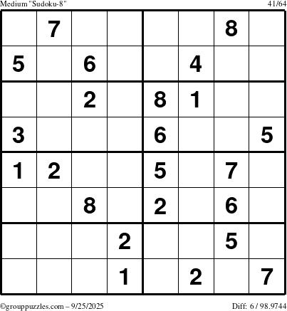 The grouppuzzles.com Medium Sudoku-8 puzzle for Thursday September 25, 2025