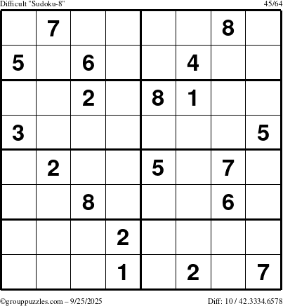 The grouppuzzles.com Difficult Sudoku-8 puzzle for Thursday September 25, 2025