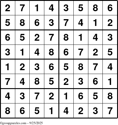 The grouppuzzles.com Answer grid for the Sudoku-8 puzzle for Thursday September 25, 2025