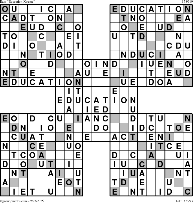The grouppuzzles.com Easy Education-Xtreme puzzle for Thursday September 25, 2025