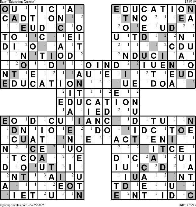 The grouppuzzles.com Easy Education-Xtreme puzzle for Thursday September 25, 2025 with the first 3 steps marked