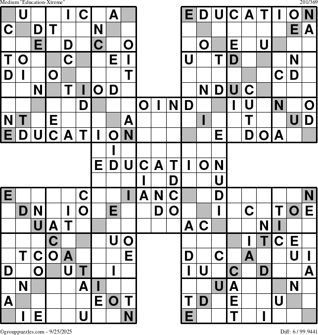 The grouppuzzles.com Medium Education-Xtreme puzzle for Thursday September 25, 2025