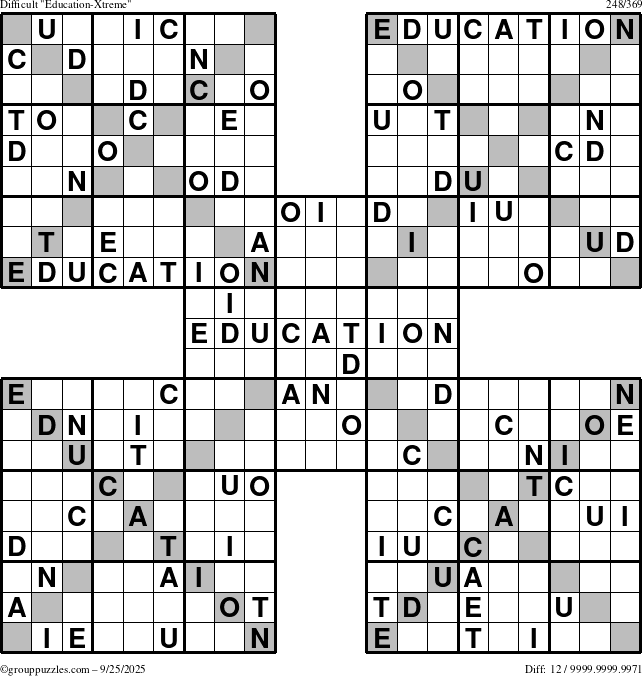 The grouppuzzles.com Difficult Education-Xtreme puzzle for Thursday September 25, 2025