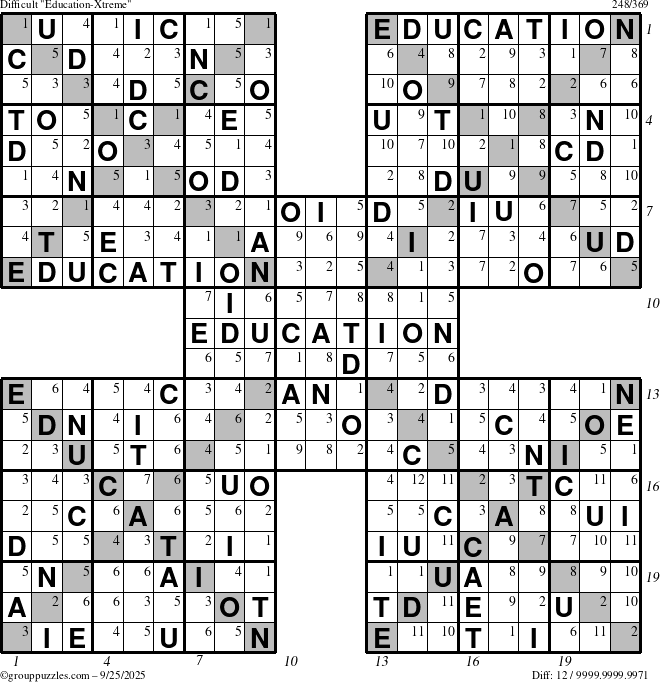 The grouppuzzles.com Difficult Education-Xtreme puzzle for Thursday September 25, 2025 with all 12 steps marked