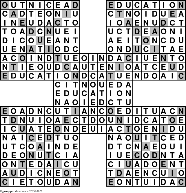 The grouppuzzles.com Answer grid for the Education-Xtreme puzzle for Thursday September 25, 2025
