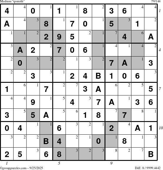 The grouppuzzles.com Medium tpsmith puzzle for Thursday September 25, 2025 with all 8 steps marked