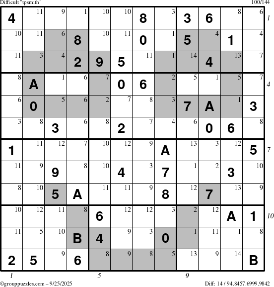 The grouppuzzles.com Difficult tpsmith puzzle for Thursday September 25, 2025 with all 14 steps marked