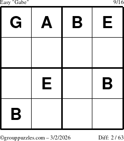 The grouppuzzles.com Easy Gabe puzzle for Monday March 2, 2026