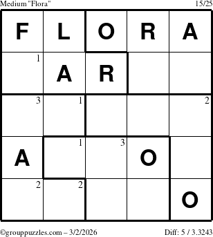 The grouppuzzles.com Medium Flora puzzle for Monday March 2, 2026 with the first 3 steps marked