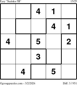 The grouppuzzles.com Easy Sudoku-5B puzzle for Monday March 2, 2026