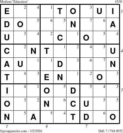 The grouppuzzles.com Medium Education-c1 puzzle for Monday March 2, 2026 with all 7 steps marked