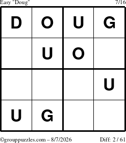 The grouppuzzles.com Easy Doug puzzle for Friday August 7, 2026
