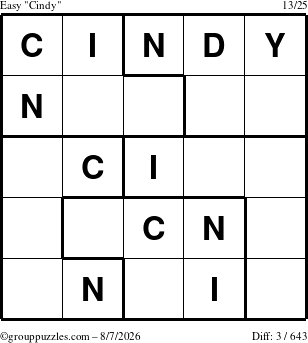 The grouppuzzles.com Easy Cindy puzzle for Friday August 7, 2026