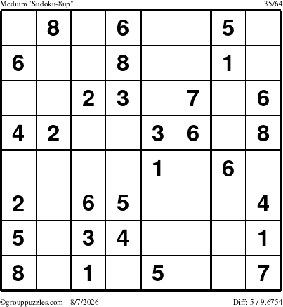 The grouppuzzles.com Medium Sudoku-8up puzzle for Friday August 7, 2026