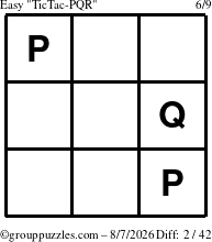 The grouppuzzles.com Easy TicTac-PQR puzzle for Friday August 7, 2026