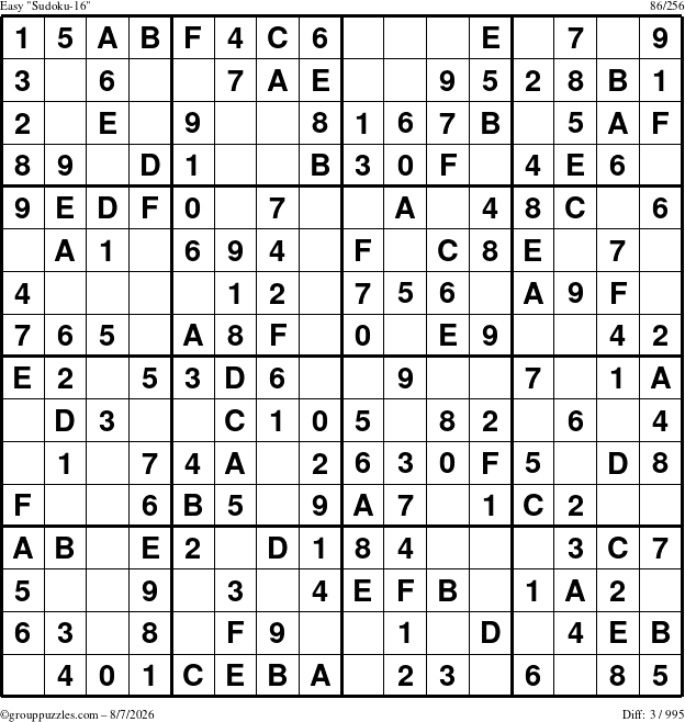 The grouppuzzles.com Easy Sudoku-16 puzzle for Friday August 7, 2026