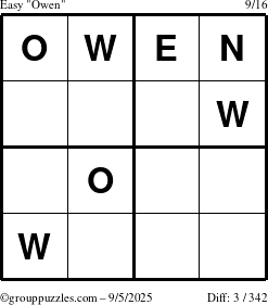 The grouppuzzles.com Easy Owen puzzle for Friday September 5, 2025