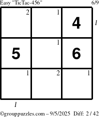 The grouppuzzles.com Easy TicTac-456 puzzle for Friday September 5, 2025 with all 2 steps marked