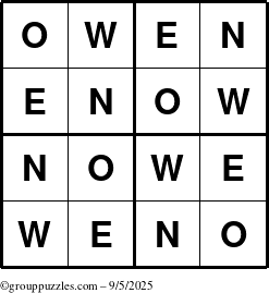 The grouppuzzles.com Answer grid for the Owen puzzle for Friday September 5, 2025