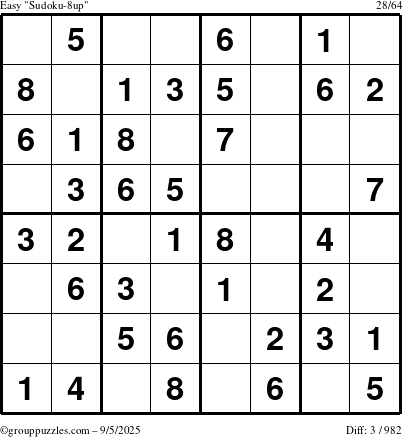 The grouppuzzles.com Easy Sudoku-8up puzzle for Friday September 5, 2025