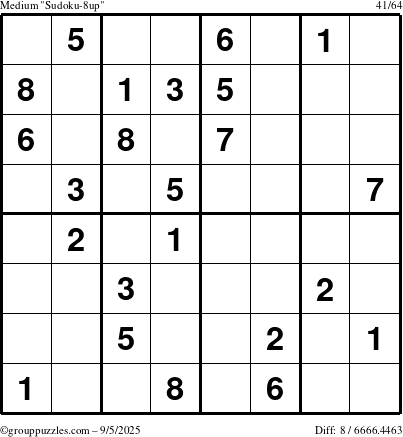 The grouppuzzles.com Medium Sudoku-8up puzzle for Friday September 5, 2025