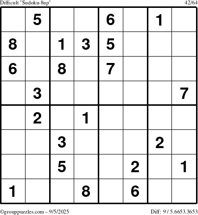 The grouppuzzles.com Difficult Sudoku-8up puzzle for Friday September 5, 2025