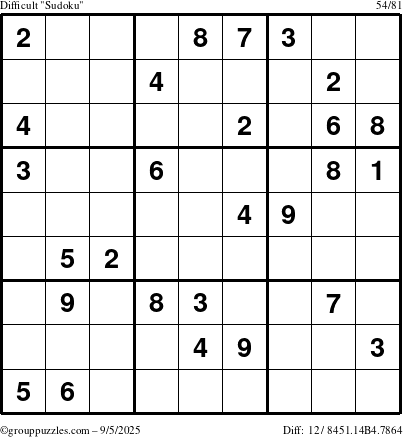 The grouppuzzles.com Difficult Sudoku puzzle for Friday September 5, 2025