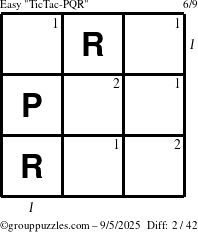 The grouppuzzles.com Easy TicTac-PQR puzzle for Friday September 5, 2025 with all 2 steps marked