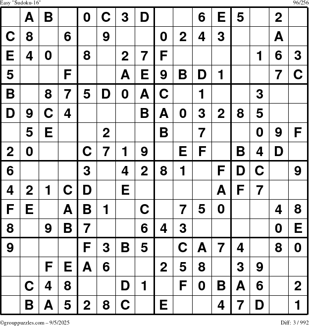 The grouppuzzles.com Easy Sudoku-16 puzzle for Friday September 5, 2025