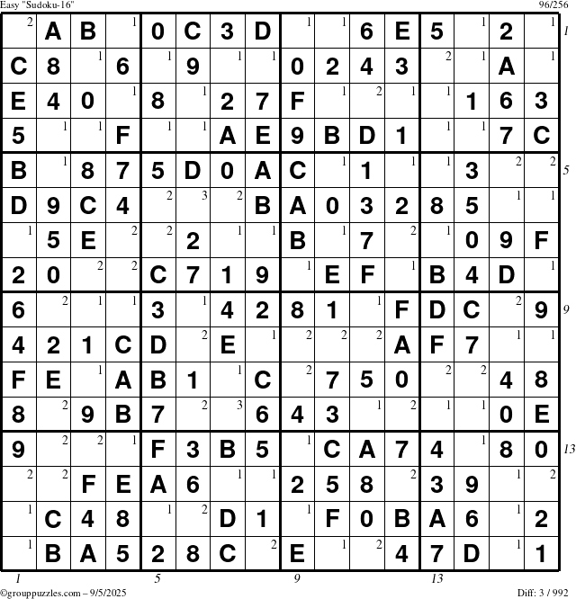 The grouppuzzles.com Easy Sudoku-16 puzzle for Friday September 5, 2025 with all 3 steps marked