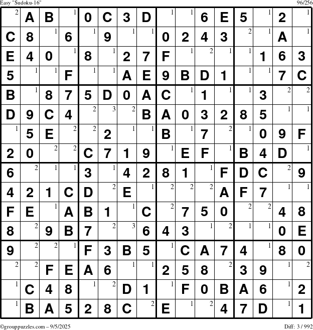 The grouppuzzles.com Easy Sudoku-16 puzzle for Friday September 5, 2025 with the first 3 steps marked