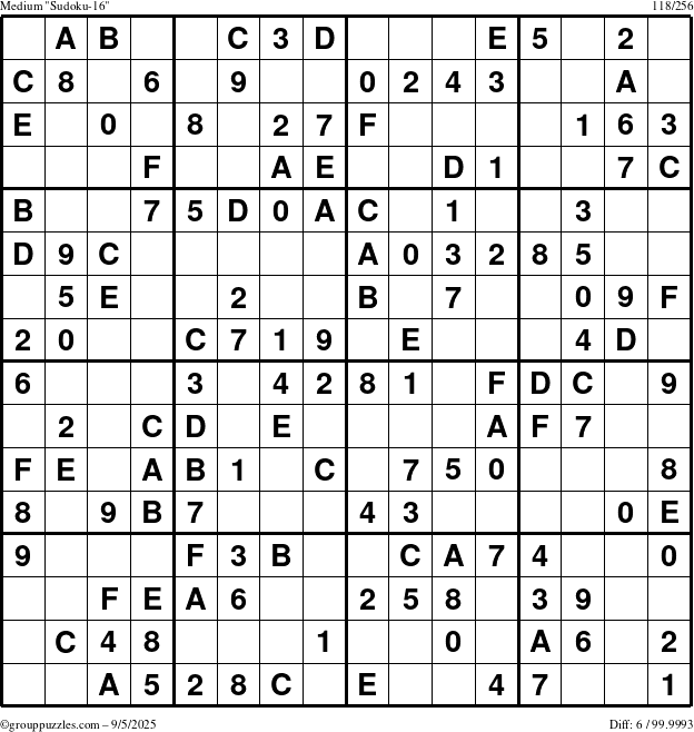 The grouppuzzles.com Medium Sudoku-16 puzzle for Friday September 5, 2025