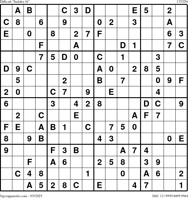 The grouppuzzles.com Difficult Sudoku-16 puzzle for Friday September 5, 2025