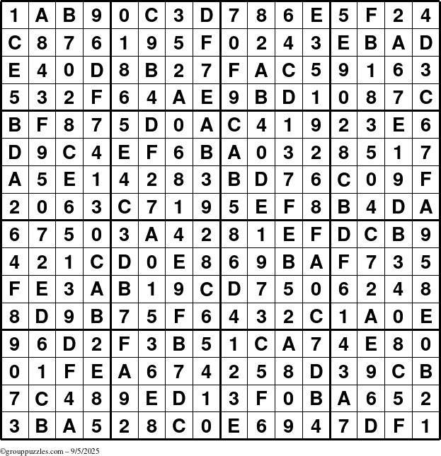 The grouppuzzles.com Answer grid for the Sudoku-16 puzzle for Friday September 5, 2025