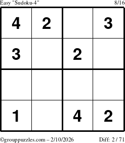 The grouppuzzles.com Easy Sudoku-4 puzzle for Tuesday February 10, 2026