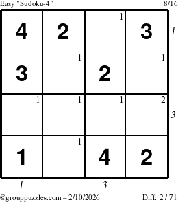 The grouppuzzles.com Easy Sudoku-4 puzzle for Tuesday February 10, 2026 with all 2 steps marked