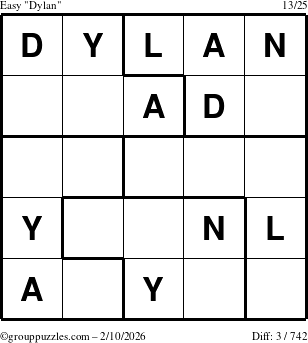 The grouppuzzles.com Easy Dylan puzzle for Tuesday February 10, 2026