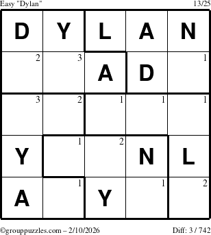The grouppuzzles.com Easy Dylan puzzle for Tuesday February 10, 2026 with the first 3 steps marked