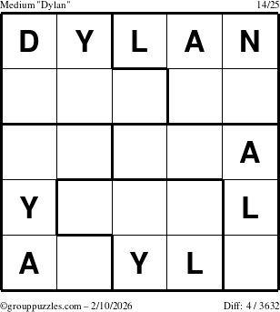 The grouppuzzles.com Medium Dylan puzzle for Tuesday February 10, 2026